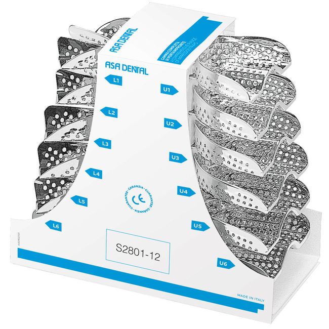 Ложка слепочная, набор 12 штук, с перфорацией без бортиков | Asa Dental (Италия)